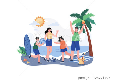 Family Beach Vacation Illustration concept. A flat illustration isolated on white background 123771797