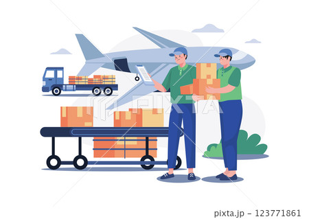 Worker Putting Boxes In A Cargo Plane Worker Putting Boxes In A Cargo Plane 123771861