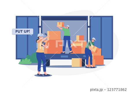 Manager Ordering Worker To Put Boxes In A Truck Manager Ordering Worker To Put Boxes In A Truck 123771862