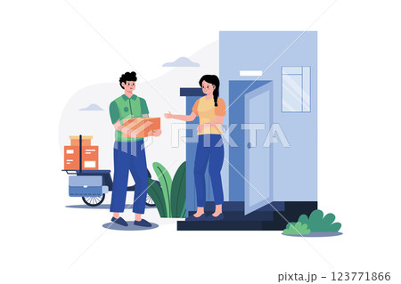Deliver Man Delivering Parcel At Doorstep 123771866