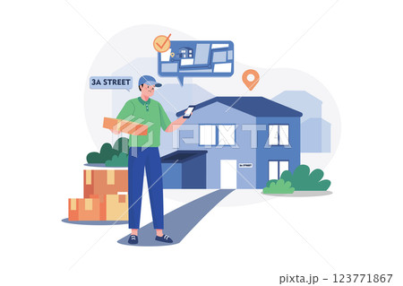Delivery Person Checking Delivery Address 123771867