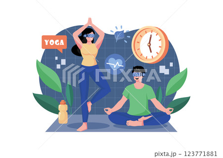 Couple Doing VR Exercise Illustration concept. A flat illustration isolated on white background Couple Doing VR Exercise Illustration concept. A flat illustration isolated on white background 123771881