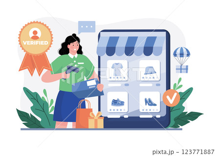 Verified Seller Illustration concept. A flat illustration isolated on white background 123771887