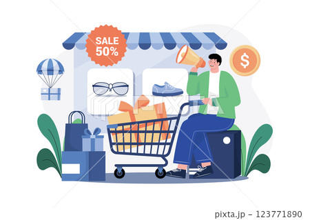 Online Sale Announcement Illustration concept. A flat illustration isolated on white background 123771890