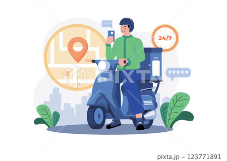 Delivery Man On A Motorbike Illustration concept. A flat illustration isolated on white background 123771891