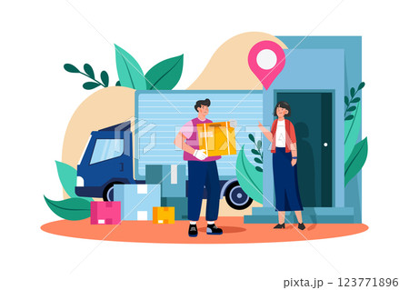 Door-To-Door Delivery Illustration concept. A flat illustration isolated on white background 123771896