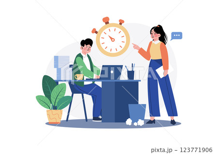 Businesspeople Working Under Deadline Illustration concept. A flat illustration isolated on white background 123771906
