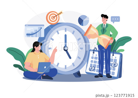 Business Team Managing Time Illustration concept. A flat illustration isolated on white background 123771915