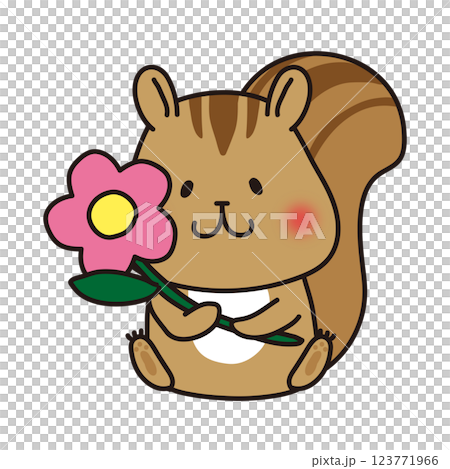 Squirrel holding a flower 123771966