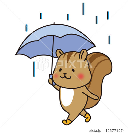 雨の日に傘をさすリス 雨の日に傘をさすリス 123771974