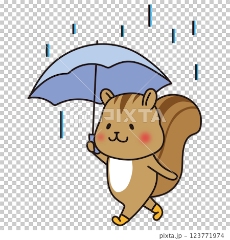 雨の日に傘をさすリス 雨の日に傘をさすリス 123771974
