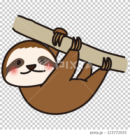 A sloth hanging diagonally from a tree 123772035