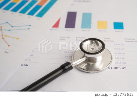 Stethoscope on spreadsheet and graph paper, Finance, Account, Statistics, Investment, Analytic research data economy and Business company. 123772613