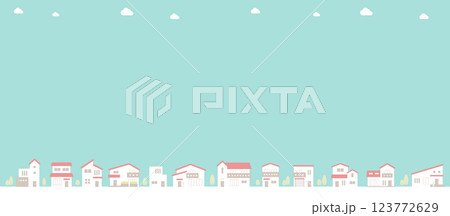 青空の町並み背景ベクターイラスト シンプル コピースペース 背景 街並み 住宅街  123772629