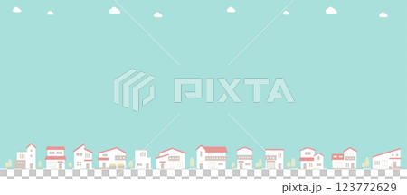 Blue sky townscape background vector illustration Simple Copy space Background Streetscape Residential area 123772629