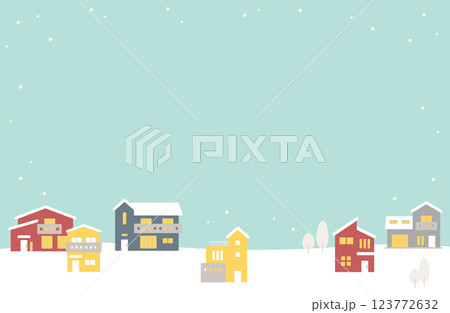 冬の町並み・雪景色のフレーム背景ベクターイラスト 冬の町並み・雪景色のフレーム背景ベクターイラスト 123772632