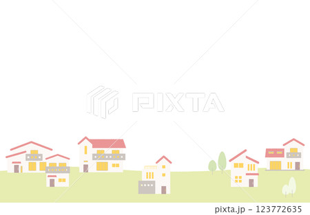 町並み・住宅街の背景ベクターイラスト フレーム 枠 コピースペース  123772635