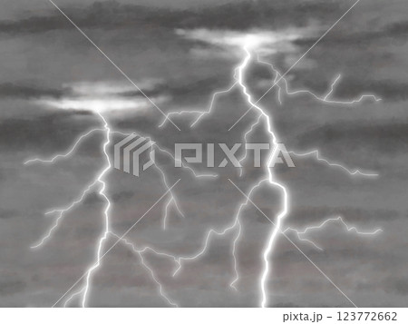 黒い雲をバックに光る稲妻水彩背景 黒い雲をバックに光る稲妻水彩背景 123772662