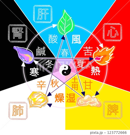 陰陽五行の相関図【五志五官イラストなし】 陰陽五行の相関図【五志五官イラストなし】 123772666