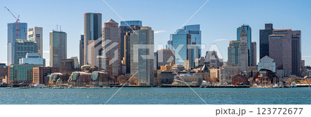 View of Boston skyline and skyscrapers in February winter seen from Piers Park in Boston, MA View of Boston skyline and skyscrapers in February winter seen from Piers Park in Boston, MA 123772677