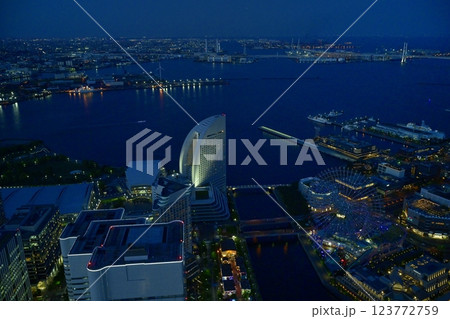 横浜ランドマークタワー展望所からみなとみらい地区の俯瞰 123772759
