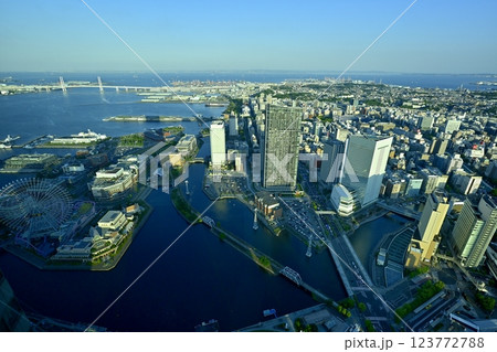 横浜ランドマークタワー展望所からみなとみらい地区の俯瞰 横浜ランドマークタワー展望所からみなとみらい地区の俯瞰 123772788