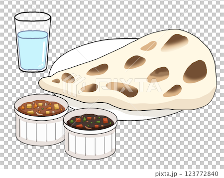 Naan and curry illustration set (with cold drink) Naan and curry illustration set (with cold drink) 123772840