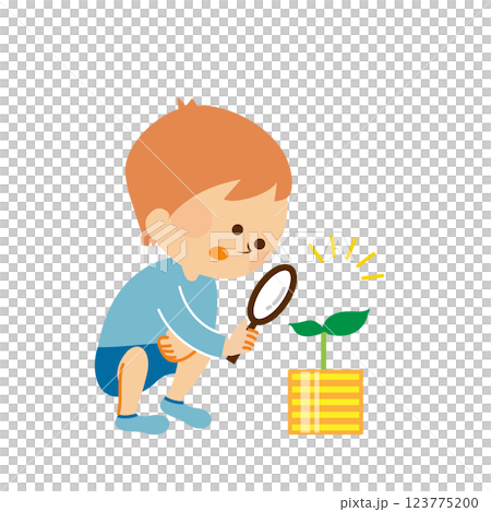お金を育てる子供　かわいいイメージイラスト素材 123775200