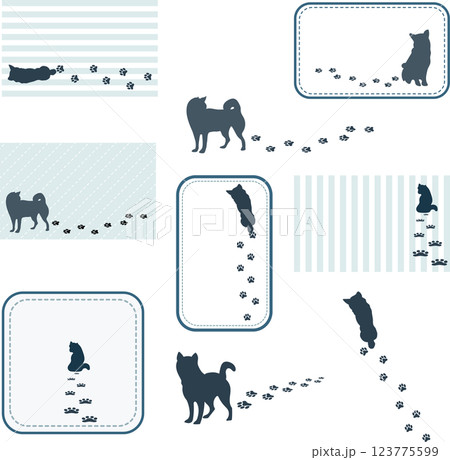 足跡をつけながら歩く犬のシルエットセット 123775599