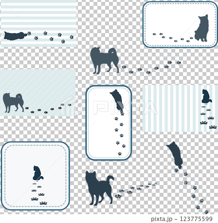 足跡をつけながら歩く犬のシルエットセット 123775599