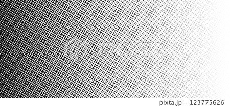 Black halftone gradient background. Fading overlapping dotted half tone texture. Vanishing polka dot backdrop. Raster pixelated gradation pattern. Comic pop art overlay wallpaper. Vector 123775626