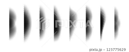 Halftone shadow set. Black dotted gradient stripe collection. Vertical pixel grain line patterns. Half tone textured shade pack for divide and separate. Vector noise dots and particles elements Halftone shadow set. Black dotted gradient stripe collection. Vertical pixel grain line patterns. Half tone textured shade pack for divide and separate. Vector noise dots and particles elements 123775629