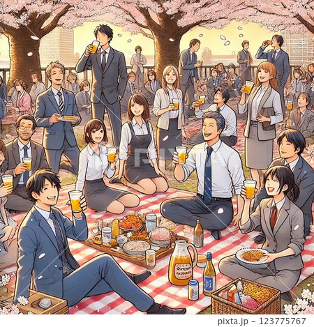 職場でのお花見 職場でのお花見 123775767
