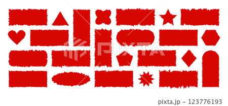Jagged Rectangle shapes. Set of red grunge geometric frames. Ripped and cutout paper torn strip. Vector illustration isolated on white background Jagged Rectangle shapes. Set of red grunge geometric frames. Ripped and cutout paper torn strip. Vector illustration isolated on white background 123776193