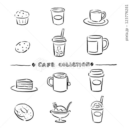 カフェのアイコンセット　手描き風 123776281