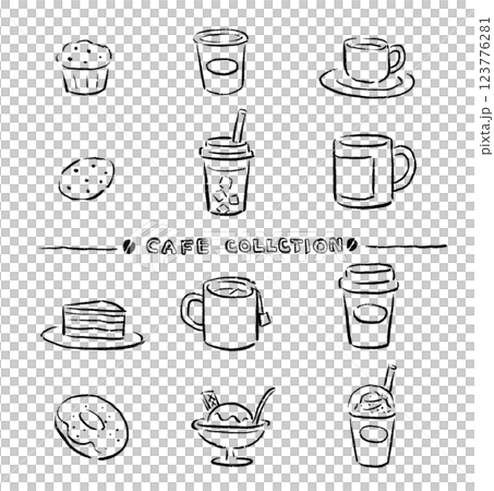 カフェのアイコンセット　手描き風 123776281