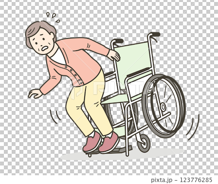 一位老婦人從輪椅上站起來,差點摔倒 一位老婦人從輪椅上站起來,差點摔倒 123776285