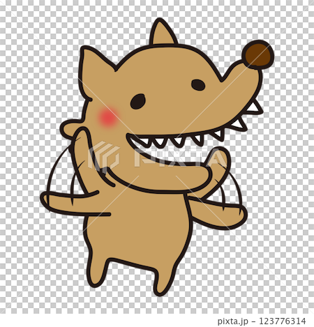 A not-so-scary wolf flapping its arms in joy 123776314
