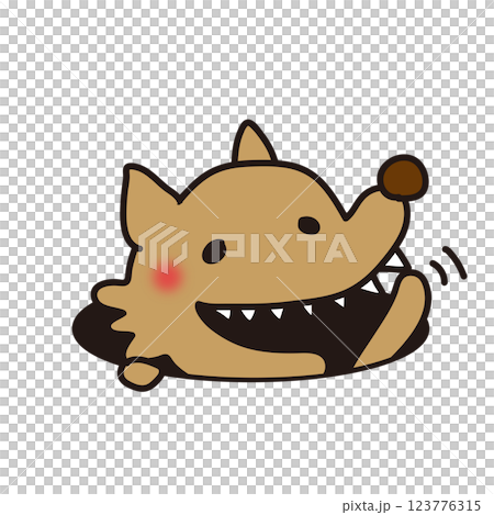 A not scary wolf waving goodbye from its hole 123776315