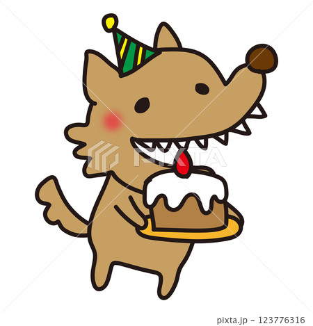 ケーキでお祝いする怖くないオオカミ ケーキでお祝いする怖くないオオカミ 123776316