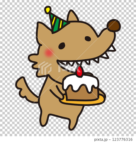 The scary wolf celebrates with cake The scary wolf celebrates with cake 123776316