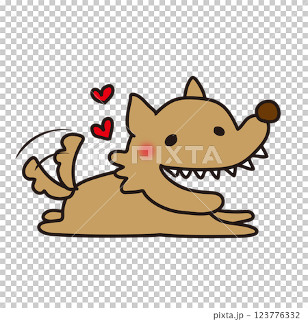 A not scary wolf lying down and enjoying 123776332