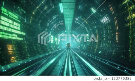 Futuristic Green Tunnel with High-Speed Train 123776385