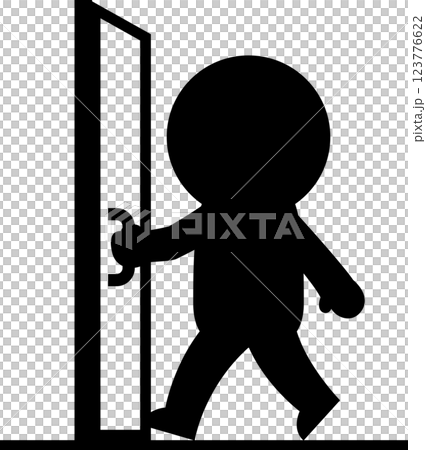 ドアを開けて進む人物のデフォルメイラスト 123776622