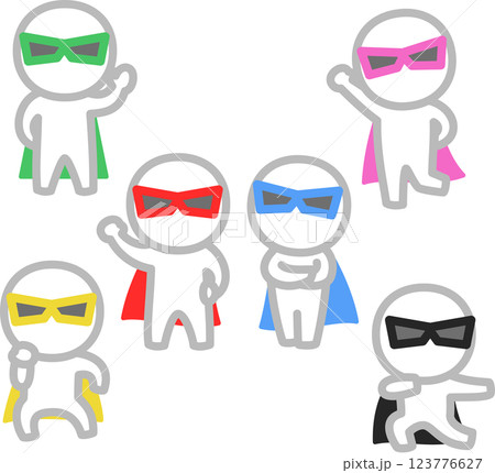 ポーズをとるヒーローのデフォルメイラスト 123776627