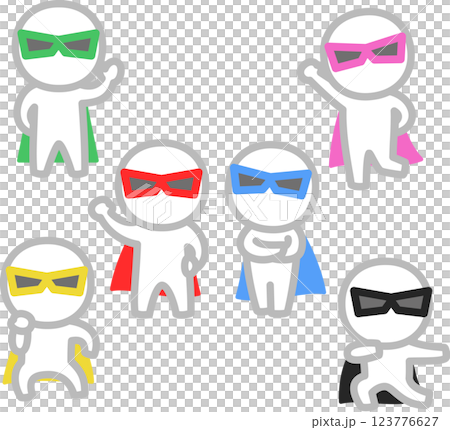 ポーズをとるヒーローのデフォルメイラスト 123776627