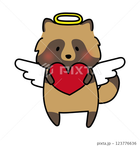 赤いハートを持っている天使の格好をしたタヌキ 赤いハートを持っている天使の格好をしたタヌキ 123776636