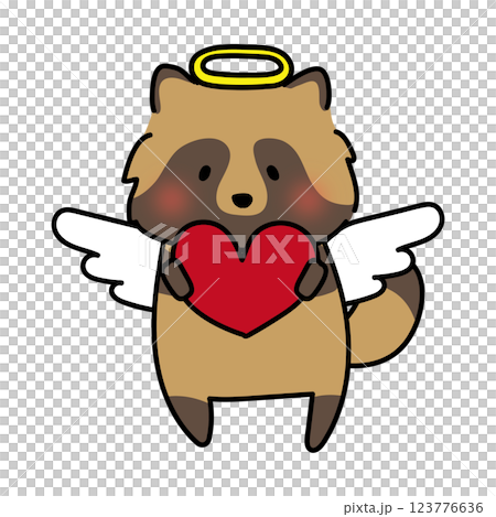 赤いハートを持っている天使の格好をしたタヌキ 赤いハートを持っている天使の格好をしたタヌキ 123776636