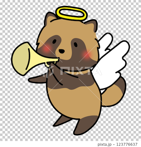 A raccoon dressed as an angel playing a trumpet A raccoon dressed as an angel playing a trumpet 123776637