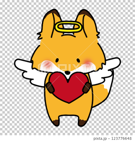 A fox dressed as an angel holding a red heart 123776648